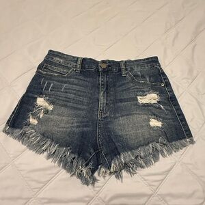 Frayed Hem Blue Jean Shorts for Women